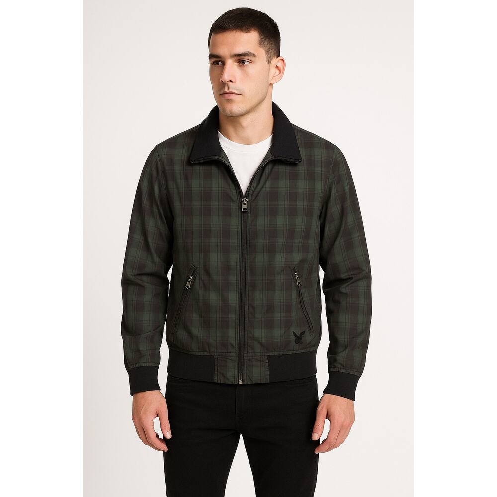 American Eagle Men’s Plaid Bomber Jacket XS Green Black Zip Up Streetwear